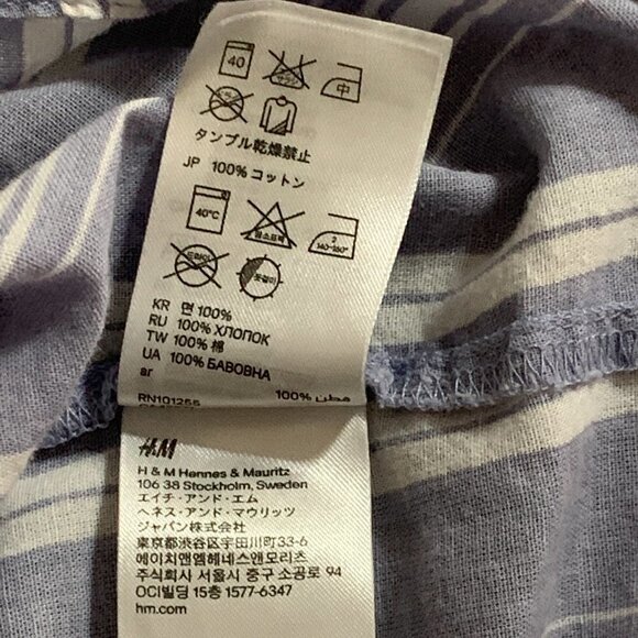 H&M Divided Womens Sz 8 Cotton Button Front Blouse Blue White Stripe 201K - Picture 7 of 8